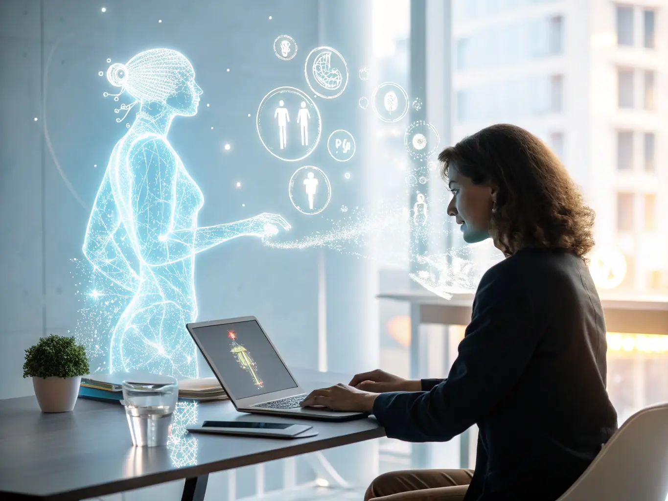 An AI assistant providing design suggestions and layout options within the AI Website Creator platform on a tablet, highlighting the intelligent design tools.