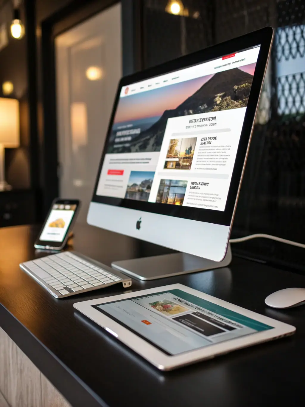 A preview of a website created with AI Website Creator, displayed on various devices (desktop, tablet, and smartphone) to showcase its mobile responsiveness.