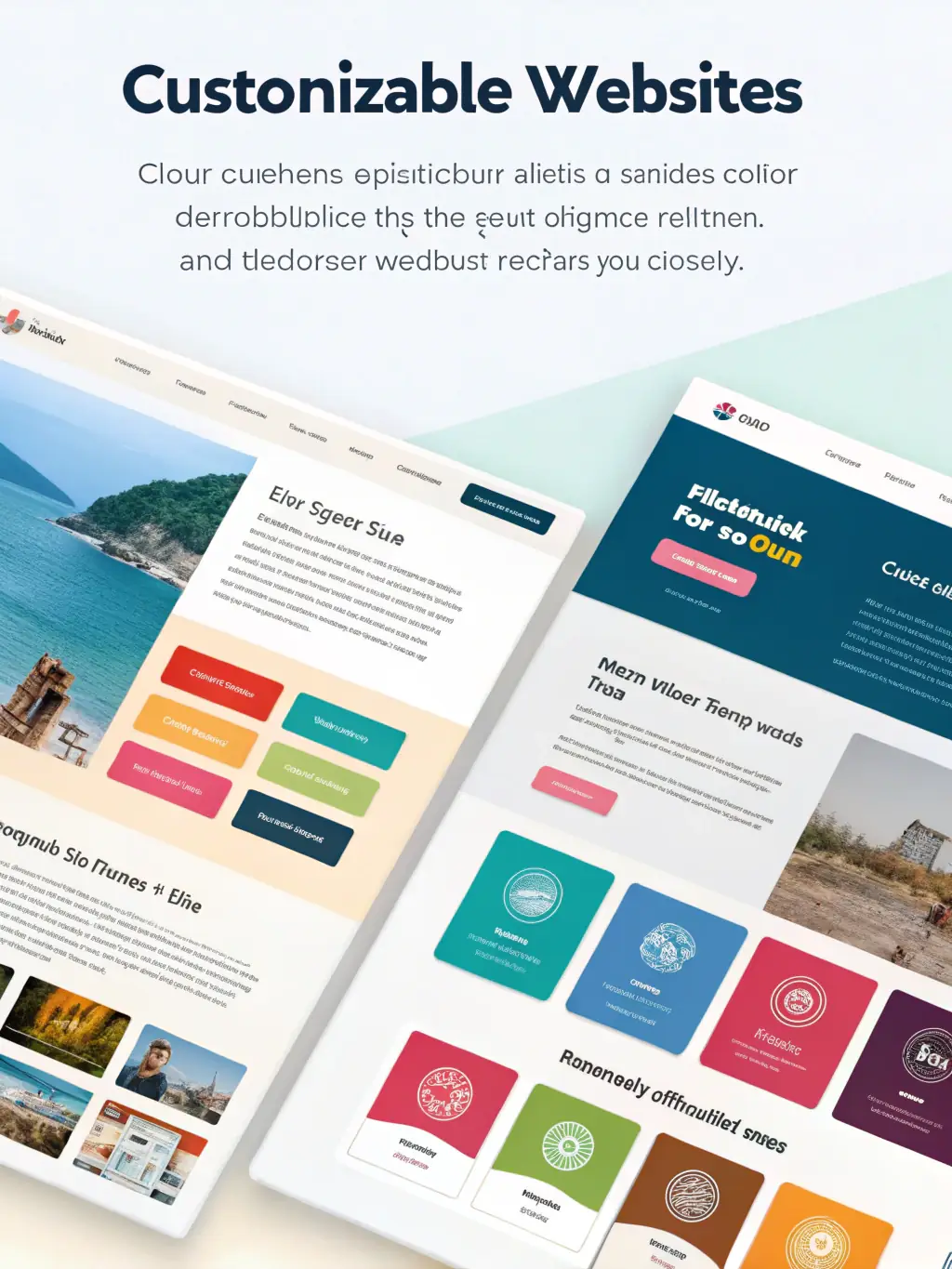 A clean, modern interface showcasing AI-powered design suggestions within the AI Website Creator platform, highlighting various color palettes and layout options.