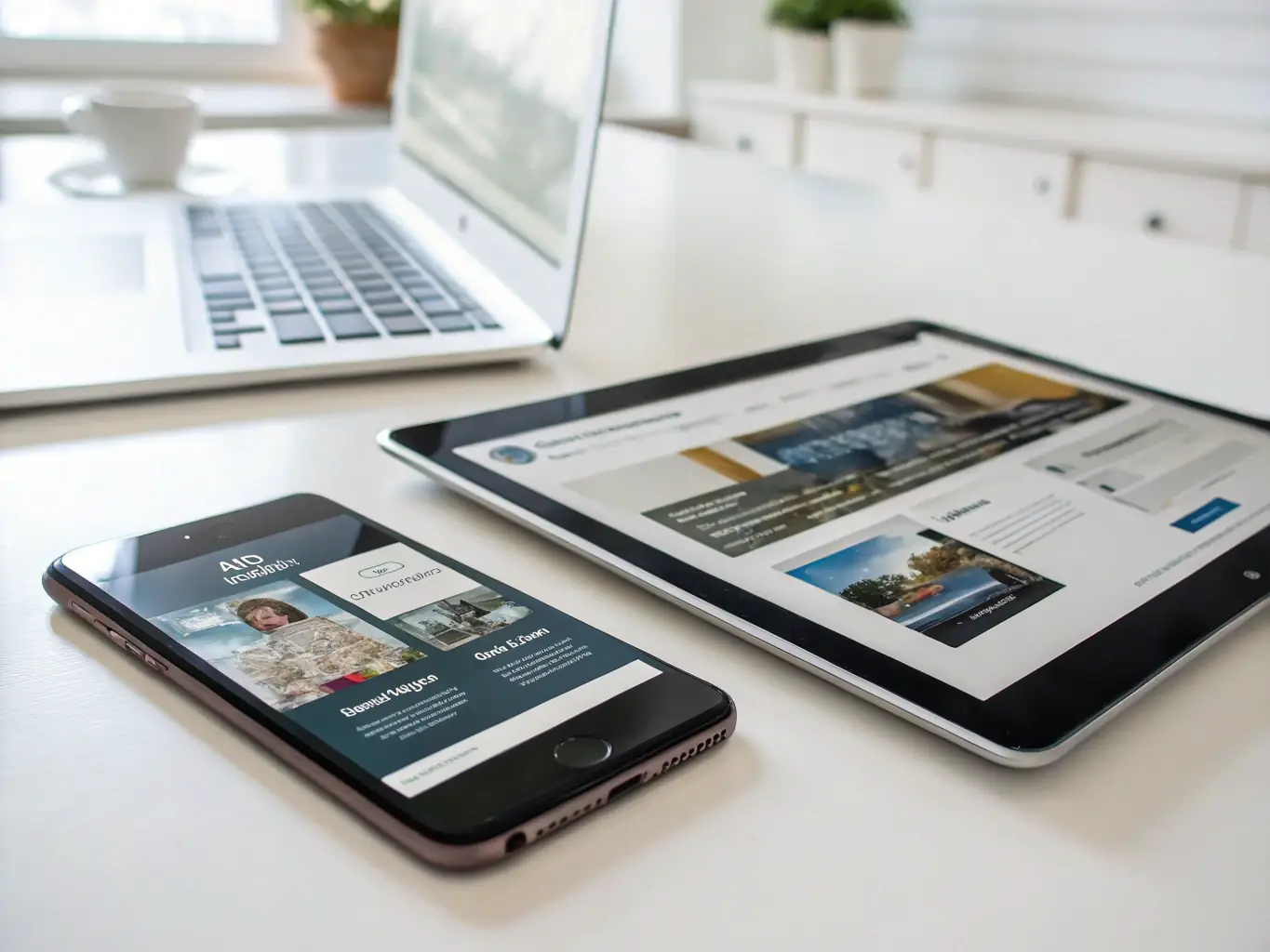 A mobile phone and tablet displaying the same website, showcasing its responsive design and adaptability to different screen sizes.